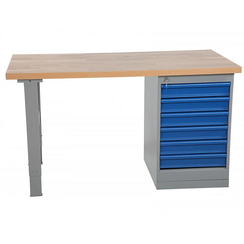 Table renforcée avec caisson de 6 tiroirs