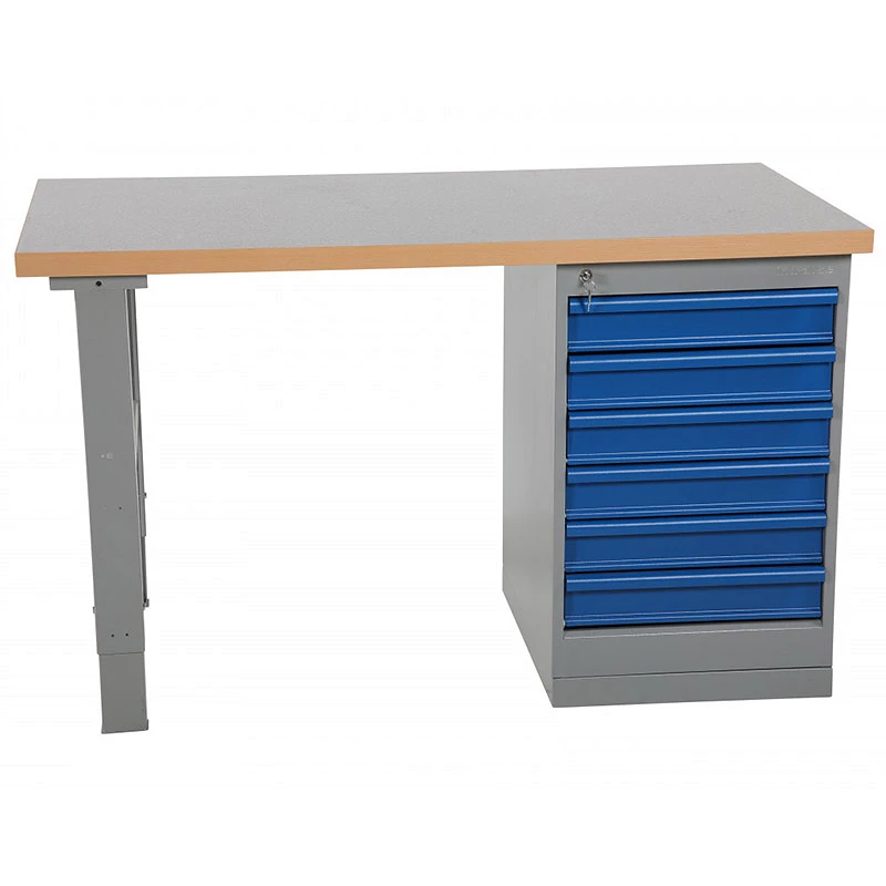 Table renforcée avec caisson de 6 tiroirs